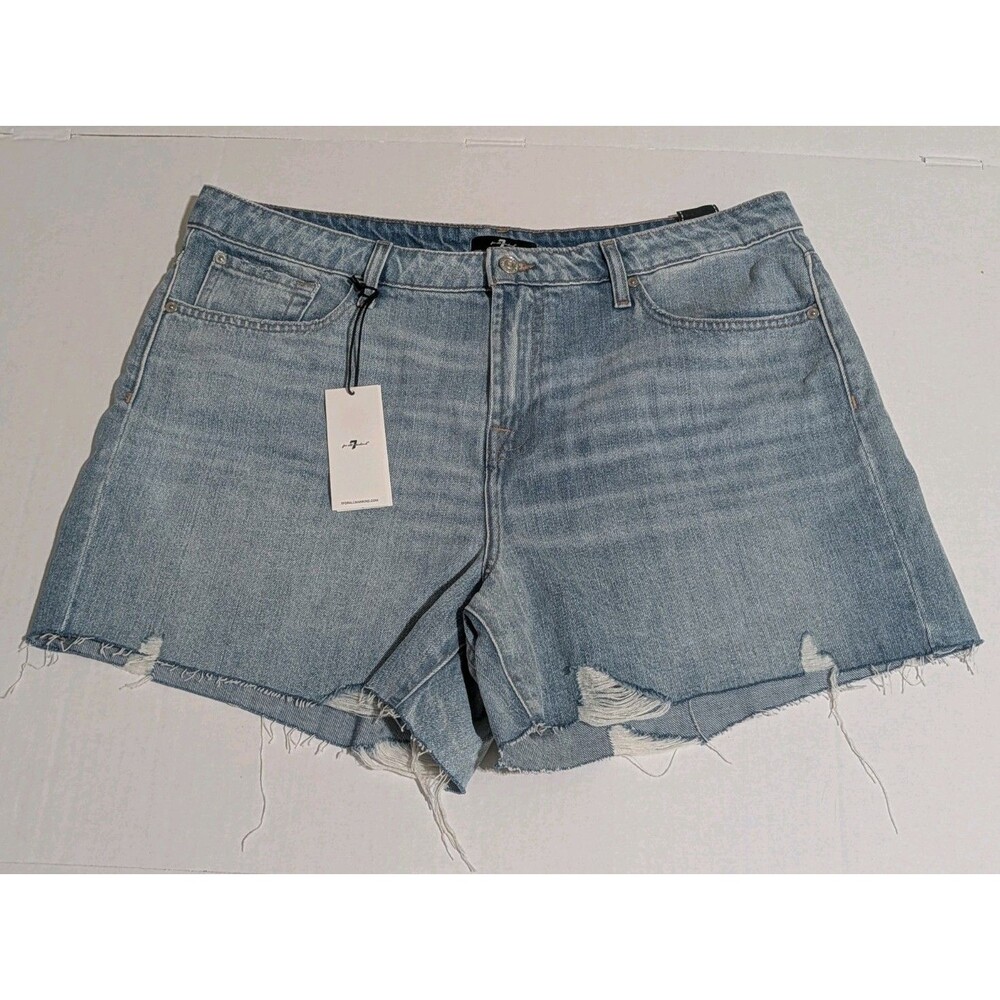 7 For All Mankind Monroe Long Shorts Denim Cutoff 33 Time Off Vintage Cut NWT